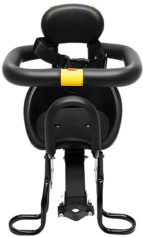 Loobiiny Siege Velo Enfant Siege Velo Enfant Porte Bagage Porte Velo Avant Selle Enfant sur Cadre De VéLo Il Convient Aux VéLos DotéS De Barres Fixes à l'avant Et à L'ArrièRe (Noir - Dossier Souple)