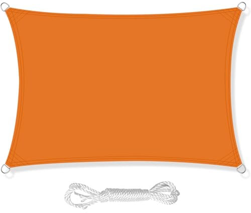 HEYOMART Sonnensegel Sonnenschutz inkl Befestigungsseile PES Polyester Wasserdicht 2 x 4m Rechteck Sonnensegel mit 98% UV Schutz für Draußen, Patio, Garten Terrasse Camping, Orange