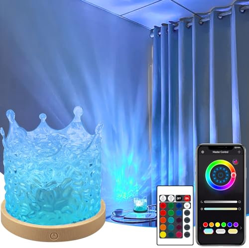 Uonnet Ocean Wave Projector Light, 16 Colors Gradual Rotating Flame Water Lamp Wave Crown Lamp, Ocean Wave Projector Nigth Light with App & Remote Control for Home Office Bar Restaurant