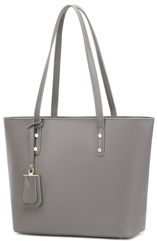 MORGLOVE Damen-Handtaschen, weiches Leder, große Tragetasche, große Kapazität, für Schule, Arbeit, mit Reißverschluss, grau, Minimal