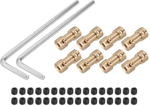 QUARKZMAN 8 Pièces Accouplement Rigide Longueur 20 mm Couleur Cuivre | de 3 mm à 5 mm de Diamètre, en Laiton 9 mm de Diamètre M3 pour Imprimantes 3D, avec 32 Vis et 2 Clés