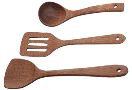 Garneck Cuillère À Soupe À Long Manche Cuillère De Service Alimentaire Pelle De Cuisine En Bois Ustensile De Cuisine Pratique En Bois Vaisselle En 3 Pièces