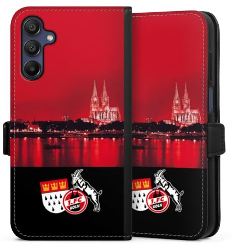 DeinDesign Klapphülle kompatibel mit Samsung Galaxy A15 5G Handyhülle aus Kunst Leder schwarz Flip Case Skyline 1. FC Köln Offizielles Lizenzprodukt