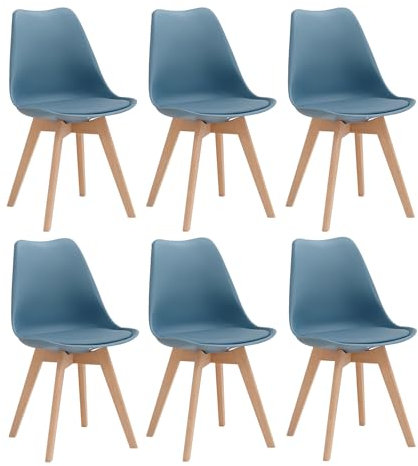 JZGORC Juego de 6 Sillas de Comedor, Sillas de Cocina Nórdicas, Sillas de Oficina con Patas de Haya Maciza para Dormitorio, Sala de Estar, Cocina - Azul Oscuro