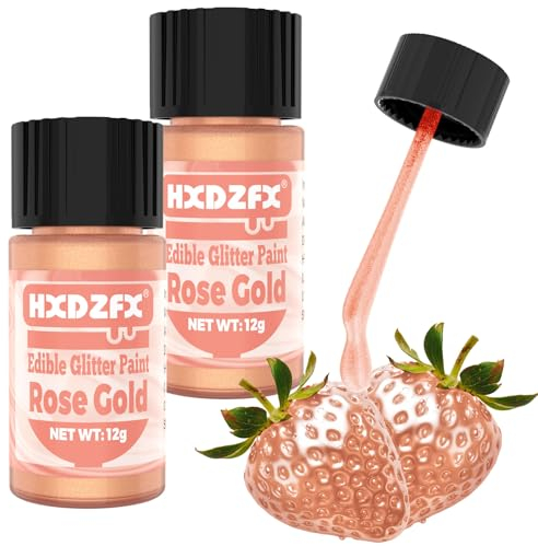 Rose Gold Edible Glitter Paint - Liquid Food Colouring Edible Glitter for Cakes, Food Grade Metallic Edible Paint for Cake Decorating, Macaron, Candy, Drinks, Chocolates, Cookie - 12g × 2 Bottle