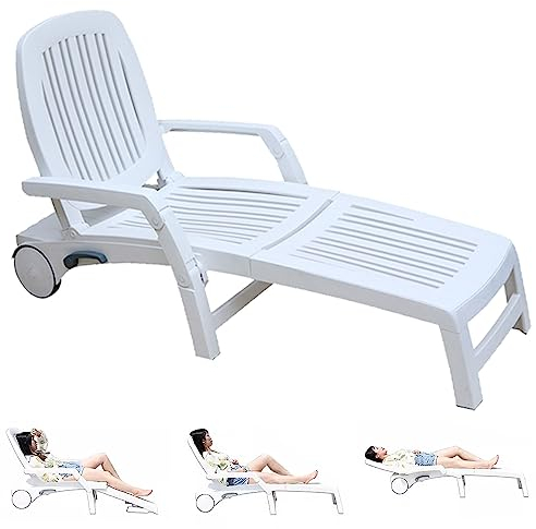 Preferspace Im Freien Chaiselongue aus Kunststoff - Patio Liegestuhl mit Rädern, Pool am Strand 4-Fach verstellbare Rückenlehne Liegen 150kg Tragfähigkeit
