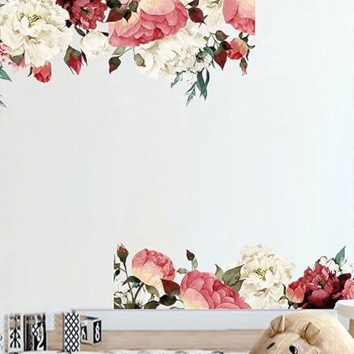 astylishome Personalised Wall Sticker Peony Flower PVC Living Room Stickers Self Adhesive Flowers Pattern Wallpaper Waterproof for TV Background Walls Decoration 1210