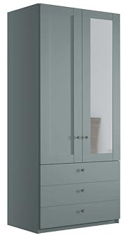 WIEMANN Drehtürenschrank mit 3 Schubkästen, mit 1 Spiegeltür rechts, Landhausstil Kleiderschrank 100cm breit, Salbeigrün, Höhe 216cm, Marlow