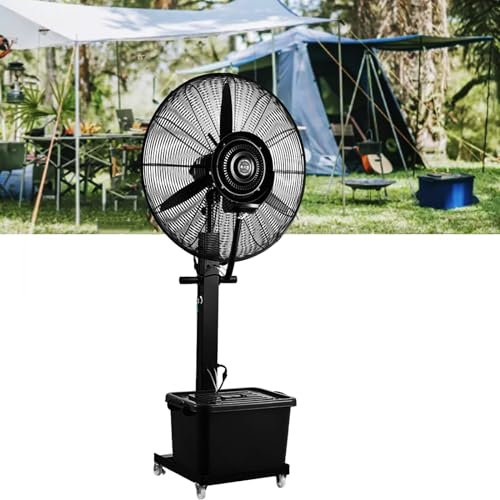 Ventilador industrial de pedestal para exteriores con tanque de 42 litros y ruedas, ventilador de nebulización oscilante para patio, camping, fiestas, barbacoa, ventilador de suelo para patio trasero