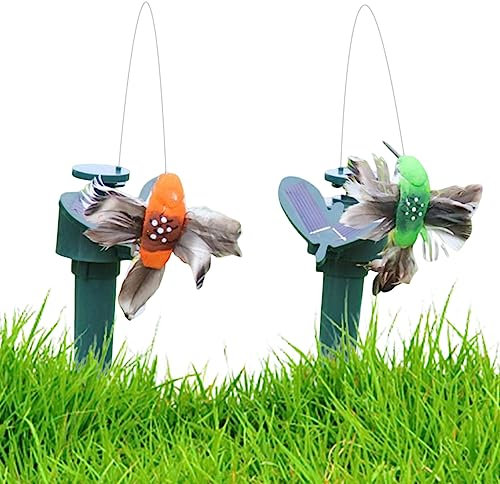 2 Piezas Solar o batería aleteo de jardón de colibrí con Pecho de 40 cm Polgas voladoras voladoras para pájaros Volador para el Patio Decoración del jardín de Bodas al Aire Libre sin batería de Color