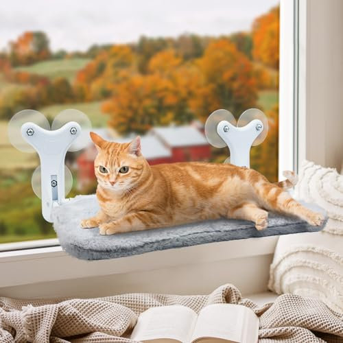 Hiwhy Cat Window Perch with 6 Strong Suction Cups, Cat Hammock Size is 30x52 CM, Indoor Foldable Window Cat Bed with Soft Cushion for Cats, 1 Pack