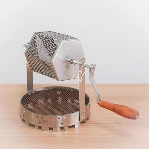 Tostador de Café, Tostadora de Granos de Café con Manivela Manual, Tostador de Fuego Directo Doméstico de Acero Inoxidable