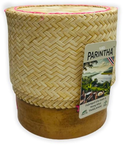 Grand panier pour riz gluant thaïlandais de 17cm traditionnel en bambou – idéal pour transporter, présenter ou conserver le riz collant (Bamboo Sticky Rice)