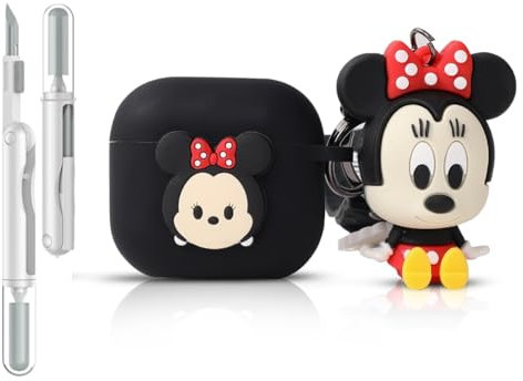 Folaxshoo Kompatibel mit AirPods 4 Generation Cute Cartoon Funny Case Cover mit Puppe und Reiniger Kit (Minnie)
