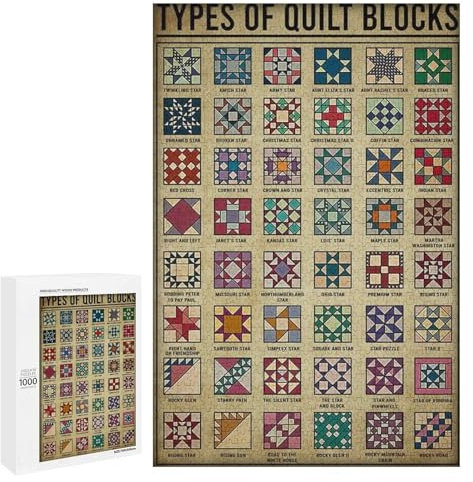 Types of Quilt Blocks Knowledge 1000 Pieces Wooden Jigsaw Puzzle for Adults - Puzzle for Jigsaw Adults and Kids for Educational Gift Home Decor