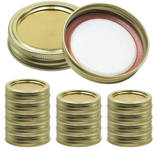 15 PCS Mason Jar Lids 70MM Standard Mouth Tinplate Lids Regular Canning Lids and Rings with Seals Ring Lids for Jars Fit Mason Jars Kerr Jars Cans(Gold)