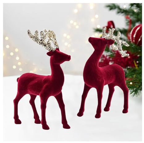 CocMouse 2 Stück schwarze Rentier Weihnachtsdekoration Harzfiguren Hirsch Statuen Elch Skulptur Hirsch Ornamente für Zuhause Büro (Rot, 2 Stück)