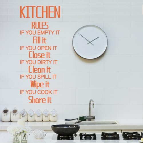 SUPERDANT Kitchen Rules Wall Stickers Phrases Kitchen Vinyl Wall Decals Kitchen Word Art Wall DIY Decoration Letter Print Family Quote for Kitchen Restaurant Bar Home Decor Kitchen Decor