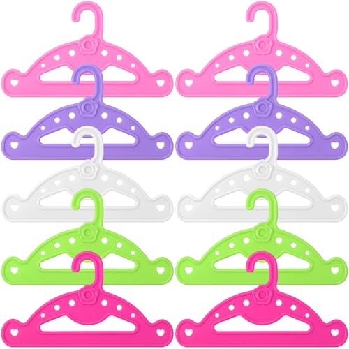 10 Stück Puppenkleiderbügel, Bunter Puppen Kleiderbügel, Mini Kleiderbügel, Puppenbügel, für Puppenkleidung in 43 cm