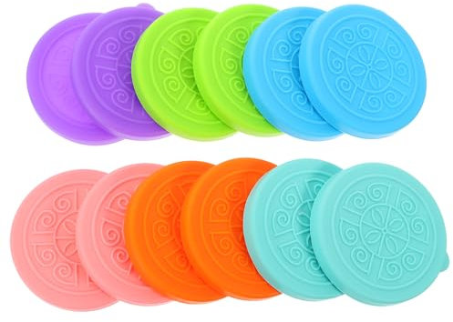 CONGARTENO 12pièces Couvercles Silicone Pour Pots De Yaourt Couvercles Ronds Pour Bouteilles Verre Adapte Aux Tasses De Lot Couleurs Pour Dîners Famille Et Pique-niques