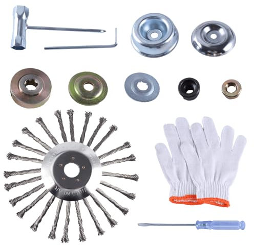 TIOMIOSEA 10-Zoll Unkrautbürste Set - 250 mm Drahtbürste für Rasentrimmer, Freischneider & Rasenkantenstecher -Wildkrautbürste mit 25,5mm Bohrung Unkrautentfernung mit hoher Drehzahl