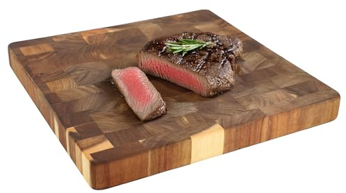 Elama Quadratischer dicker Metzgerblock aus Akazienholz, 35 x 3,8 cm, robustes Schneide- und Servierbrett für Fleisch, Käse und Gemüse (34 x 3,8 cm quadratisch)