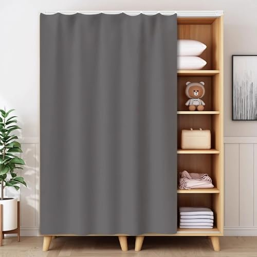 YSPZDQ Stanzfrei Schrank Vorhang, Wasserdicht Verdunkelung Vorhang für Schrank, Dicker Schrankvorhang zum Schieben, Regal Vorhang für Küche & Fenster(Gray,W 50 x H 70cm)