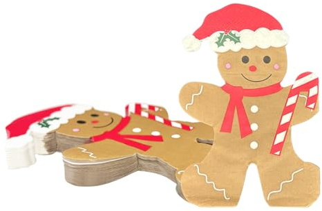 FloralGrace 20 Stück Servietten Weihnachten Tischdeko, Lebkuchenmann Papierservietten für Weihnachten Party Deko, 33x33cm Weihnachtsservietten mit Motiv