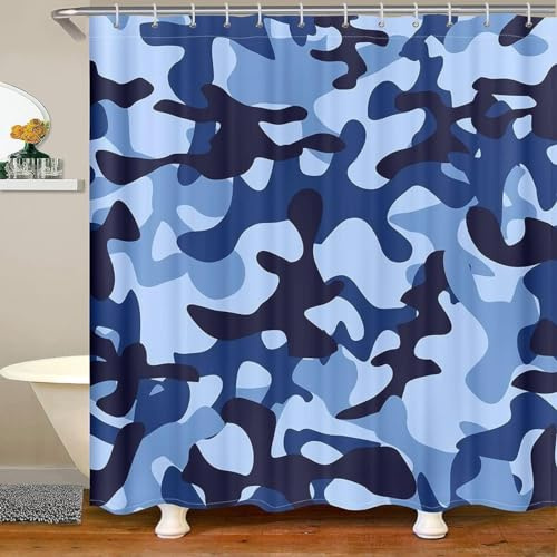 Duschvorhang 120 x 200 cm Tarnung Duschvorhang Camouflage Bad Vorhang Anti Schimmel Wasserdicht 3D Shower Curtains Waschbar Polyester Stoff Duschvorhänge für Badewanne Badezimmer D-2268