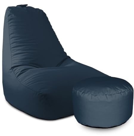 rucomfy Water Resistant Large Garden Beanbag Footstool Bundle - Navy
