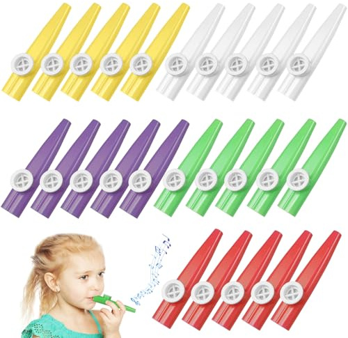 Supvox 20 Stück Kazoo Set aus Kunststoff, 5 Farben - Musikinstrument für Kinder, Orff-Instrumente & Anfänger, Ideal als Partyspielzeug und Geschenk
