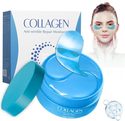 60 Stück Anti-Wrinkle Collagen Augenpads mit Hyaluronsäure & 10 Vitaminen – Feuchtigkeitsspendende Anti-Aging Augenmaske gegen Falten, Augenringe & Tränensäcke – Kühlende Eye Patches für müde Augen