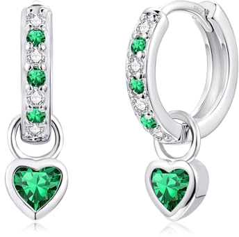 Bewenda Ohrringe Silber 925 für Kinder Mädchen Damen - Creolen Silber 925 Klein mit Herz Zirkonia Anhänger, Hypoallergen Ohrringe Mädchen Hängend, Funkelnde CZ Creolen Hängeohrringe mit Geschenkbox