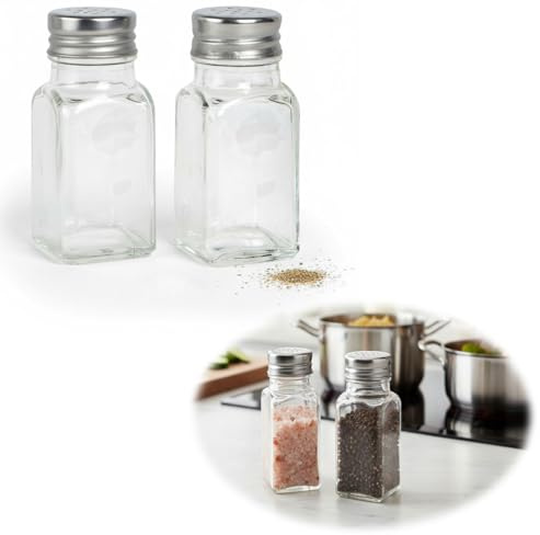 LS-LebenStil 2-fach Glas Bistro Salzstreuer Pfefferstreuer Set Borosilikatglas Silber Transparent Durchsichtig Tischset Salt & Pepper - Edelstahldeckel für Salz und Pfeffer Geschenk Einzug Einweihung