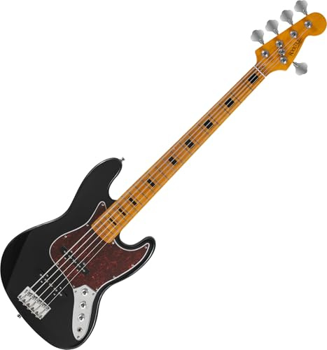 Rocktile Pro JBS50-BK E-Bass - 5-saitiger JB-Style Bass mit Lindenkorpus - Ahornhals & Ahorngriffbrett - 2x Single Coil Tonabnehmer - 2x Volume, 1x Tone Regler - 34 Mensur - Schwarz