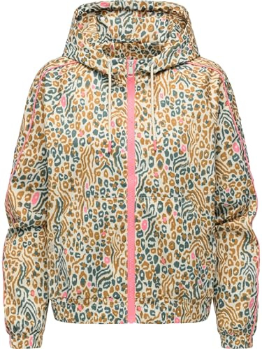 Ragwear Damen leichte gemusterte Übergangsjacke kurze wasserdichte und atmungsaktive Funktionsjacke mit verstellbarer Kapuze Andrin Print Ecru Gr. M