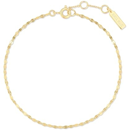 ANIA HAIE Damen Armband RIPPLE JOY aus 925 Sterling Silber 14k vergoldet, feine strukturierte Kette, Länge: 16,5 cm + 2 cm Verlängerung, inkl. Geschenkverpackung