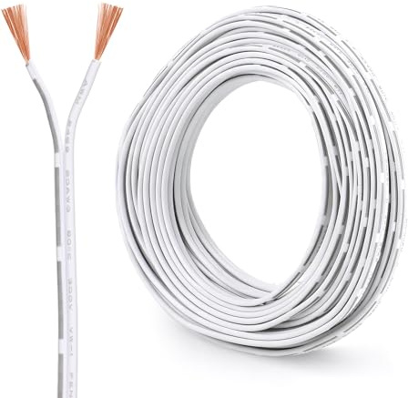 20 AWG 2 Core Electrical Wire 15m, Pure Copper Twin Cable 2×0.5mm² White Flexible PVC Wire for 12V/24V/240V/300V Automotive, LED Lighting, DIY Projects, Home Electrical Use
