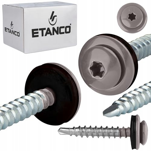 ETANCO GTF P Bohrschrauben 4,8x35 mm für Trapezblech & Dachblech, selbstbohrend, mit EPDM-Dichtscheibe, TX-Antrieb, RAL 9007 Graualuminium, 250 Stück