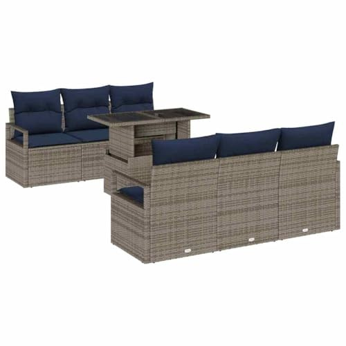 vidaXL Gartensofa-Set mit Speicher mit Kissen 7 pcs Grau Poly-Rattan, Garten und Terrasse, modernes modulares Sitzmöbel, langlebiges Outdoor-Sofa, rechteckiges Lounge-Set für entspannte Momente