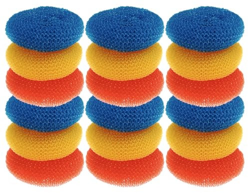 Lola Plastic Mesh Scourer, Dish and Pot Scrubber, Long Lasting Polypropylene Knitted Mesh, Dishwasher Safe, Odor and Rust Proof, 18 Pack