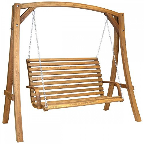 CHARLES BENTLEY 2-3 Seater, Garden, Patio, Outdoor, Larch Wood, Wooden, Swing Seat, Bench, Chair, Hammock, Weatherproof, Swinging Function, Steel Chains, Poplar Veneer, Easy To Use (130x190x192cm)