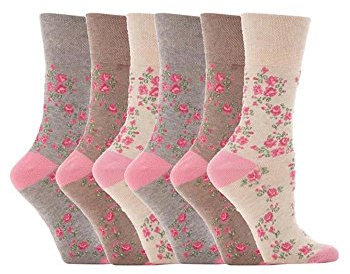 6 pairs Ladies Pink Rose Gentle Grip Sock By Sock Shop Honeycombe Non Elastic Top