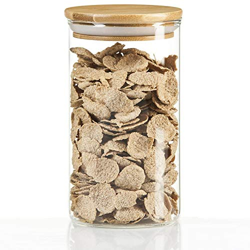 Dimono® Vorratsglas aus Borosilikatglas Vorratsgläser Glas-behäler Einweck-Glas mit Bambus-Deckel (0,7 Liter)