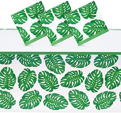 Tropische Party-Tischdecke – 3er-Pack Einweg-Kunststoff-Tischdecken – Palmblätter, Hawaii-Themenparty-Zubehör für Kindergeburtstag, Luau-Dekorationen, grün und weiß, 137 x 274 cm