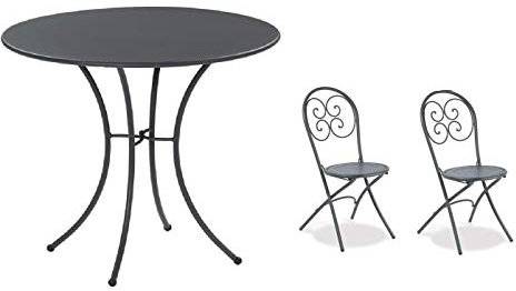 Tisch für den Außenbereich Pigalle Kiss Durchmesser 60 cm + 2 Klappstuhl Pigalle 924 - aus verzinktem und pulverbeschichtetem Eisen - Farbe Antik Fantasia 22 - Produkt Made in Italy