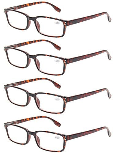 Kerecsen 4-Pack Rectangular Retro Style Men Reading Glasses Spring Hinges Comfortable Readers (+3.50, 4 Pack Tortoise)
