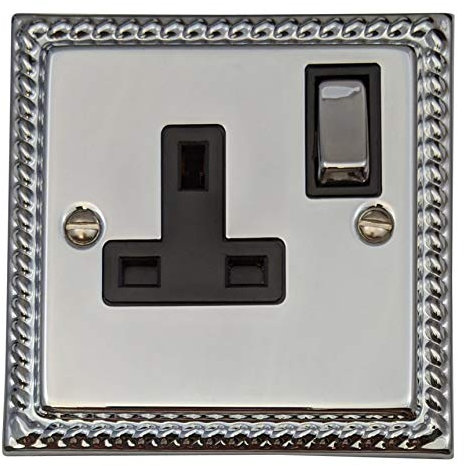 Georgian Polished Chrome Single Socket (Black Insert/Chrome Switch) - MC309