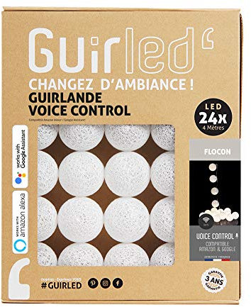 GuirLED - LED Baumwollkugeln Lichterkette USB - Sprachsteuerung - Connected Home - Amazon Alexa & Google Assistant - 2xUSB-Netzadapter enthalten - 24 Kugeln 2,4m - Flocke