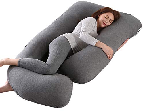 Coussin de Grossesse pour dormir, Coussin d'allaitement,Grand Coussin allaitement en forme de U de maternité avec Housse en Velours remplaçable et Lavable (Gris-Coton Tricoté)